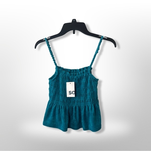 SO Tops - NWT Kohls SO Brand Cozy Teal/Blue Cropped Smocked Peplum Tank Size Medium